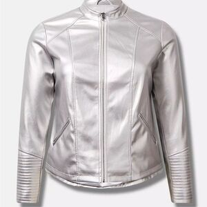 NWOT Torrid Faux leather moto Silver Jacket. Sz 1.